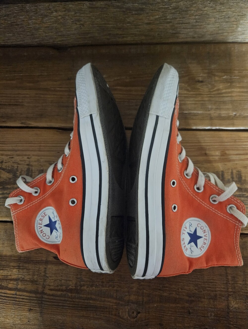 Dreamcicle Orange Canvas High-Top Converse Sneakers - Mens 5 / Womens 7 - Picture 3 of 8
